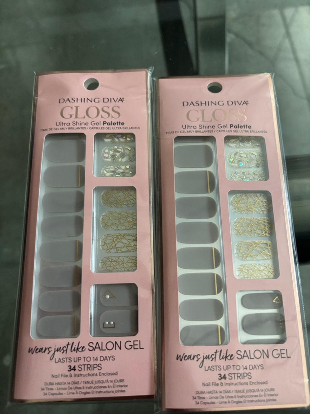 Dashing Diva Gloss Press-On Nails in Taupe with Gold Accents